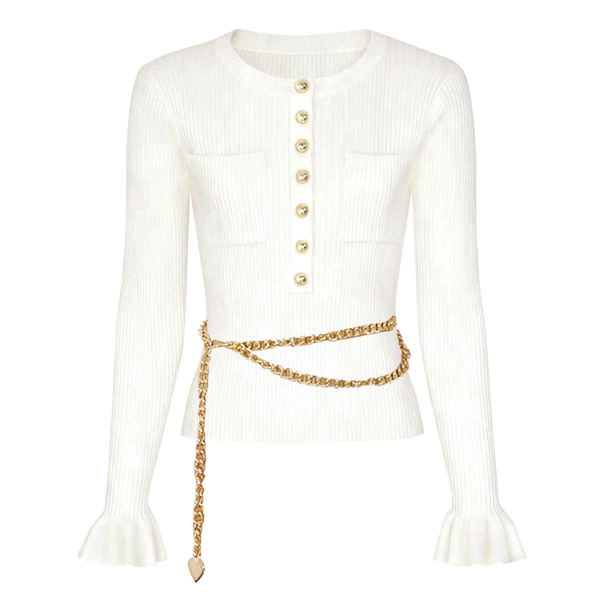 

Nanyou High End Quality Spring And Autumn New Style Fashionable Ladies' Temperament Show Thin Long Sleeve Top Knitted Shirt