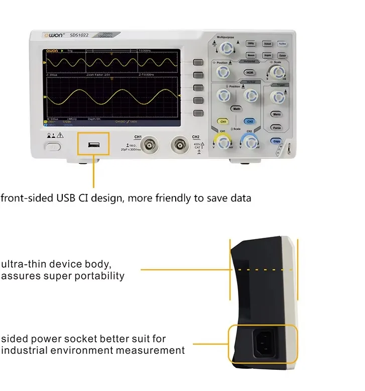 OWON SDS1102 100mhz 2-channel Digitális oscilloscopes Z Sávszélesség 1gs/s Magas légnyomású levegő Szabatosság