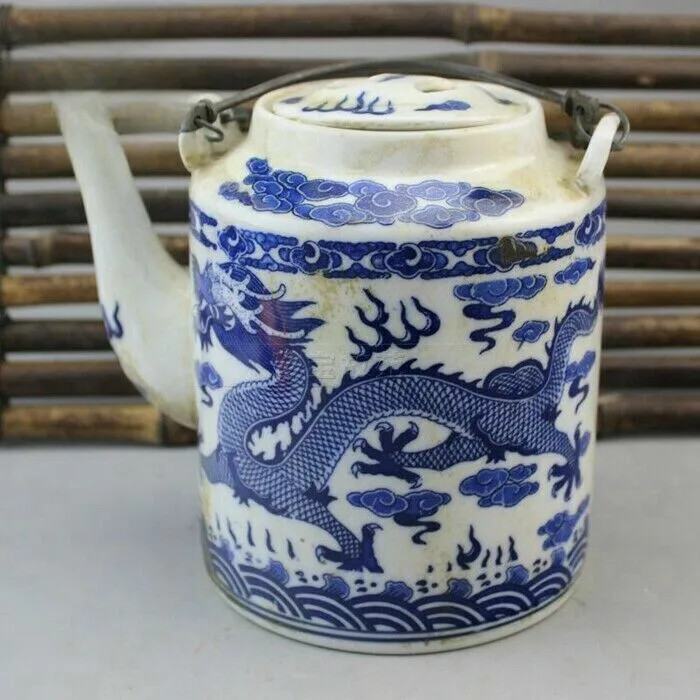 Chinese Old Porcelain Blue and White Dragon Pattern Teapot