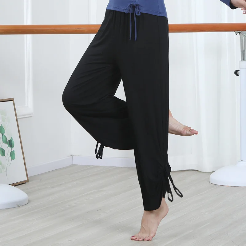 Pantalones de baile de modal para mujer, pantalones de entrenamiento de pierna ancha sólidos, 1 unidad por lote