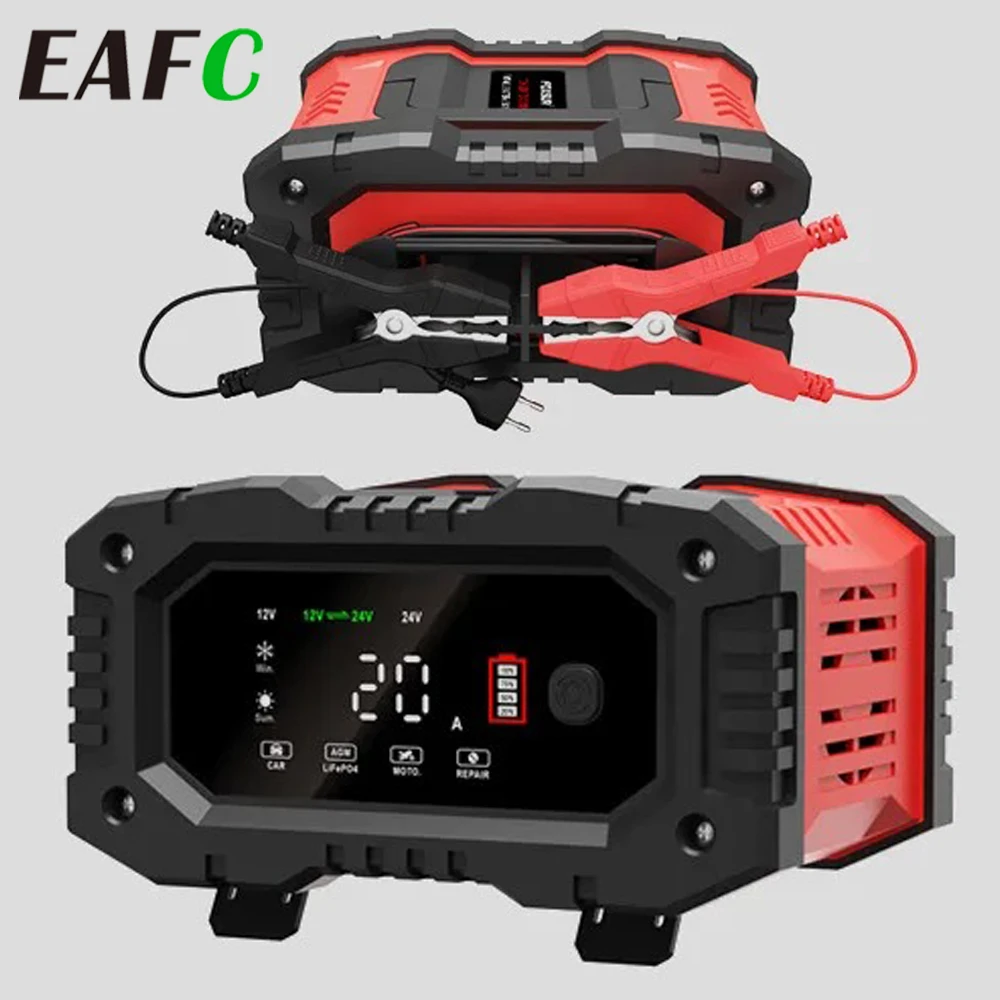 EAFC 20A/10A 12V/24V chargeur de batterie de voiture chargeur de batterie entièrement automatique réparation d'impulsion pour Agm Gel batterie au plomb humide Lifepo4