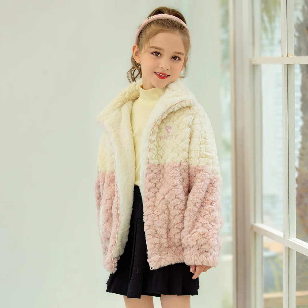 Fashion Autumn Winter Baby Girls Parkas Pink Purple Color Contrasting High Necked Zipper Coats Toddler Cardigans