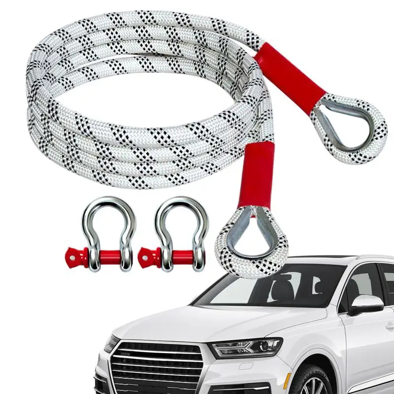 Tow Ropes For Trucks High-Density Weaving Towing Strap With 2 D-Ring Shackles Multifunctional Snatch Rope Off Road Recovery Kit