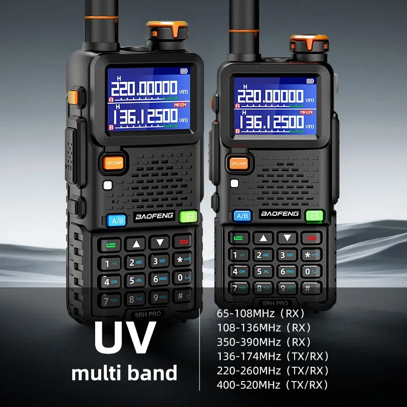 Baofeng UV-5RH PRO Walkie Talkie GPS Multi Band AM FM Type-C Wirless Copy Frequency Ham Two Way Long Range