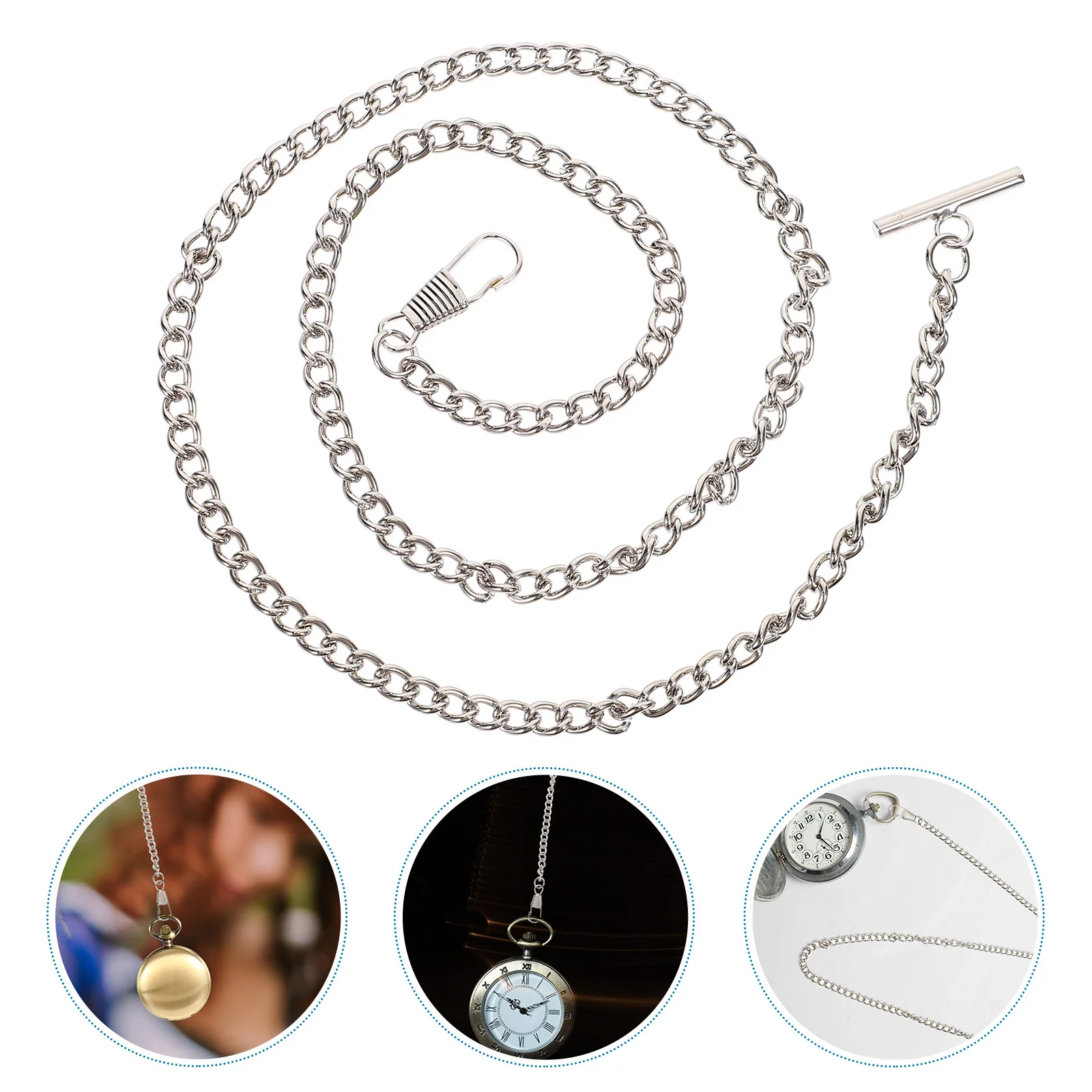 65 Cm Sterling Silver Necklace Metal Pocket Watch Chain Jeans Belt Accessories Man