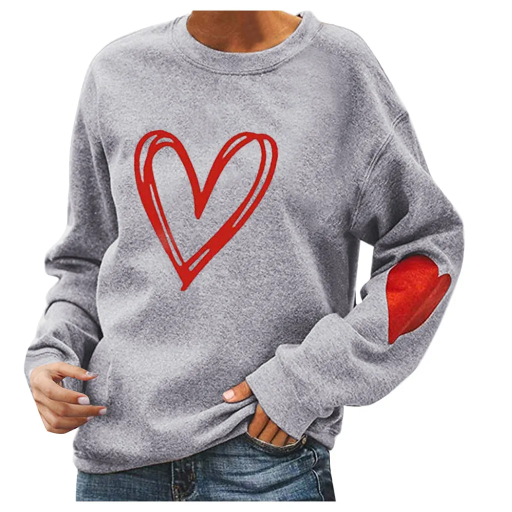 Amazon Walmart Women's Fashion Sweatshirt Heart Printed Arm Heart Shaped V-Neck Casual Chic Women's Sweatshirt From China