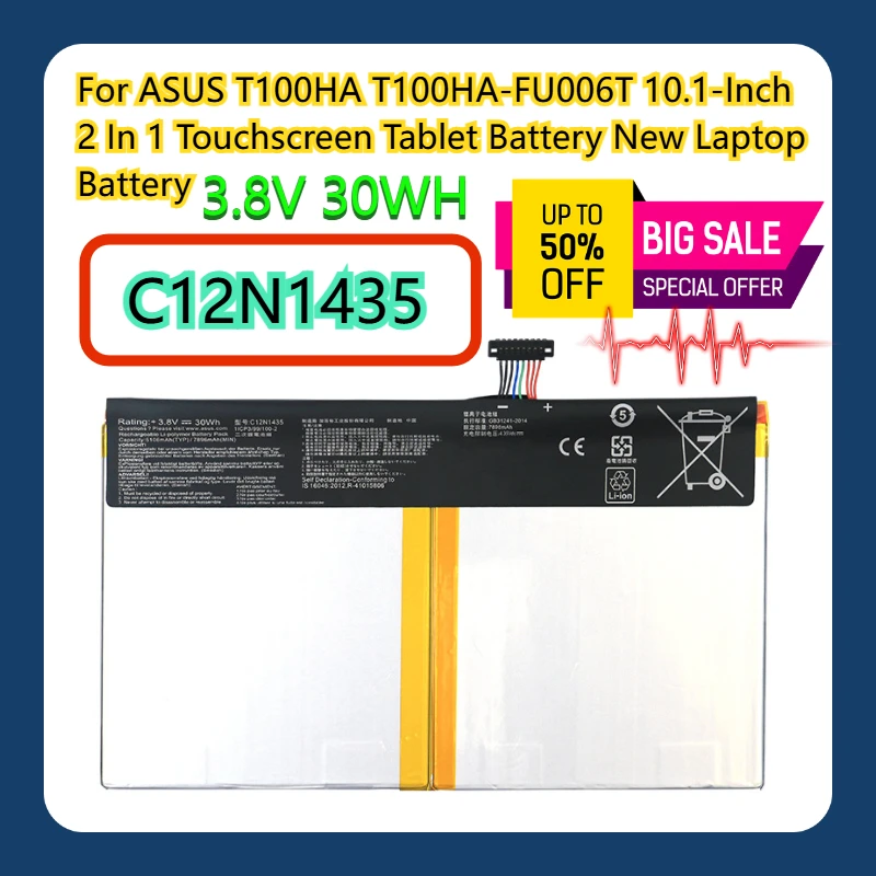 For ASUS T100HA T100HA-FU006T 10.1-Inch 2 In 1 Touchscreen Tablet Battery 3.8V 30WH New C12N1435 Laptop Battery For ASUS T100HA T100HA-FU006T 10.1-Inch 2 In 1 Touchscreen Tablet Battery 3.8V 30WH New C12N1435 Laptop Battery