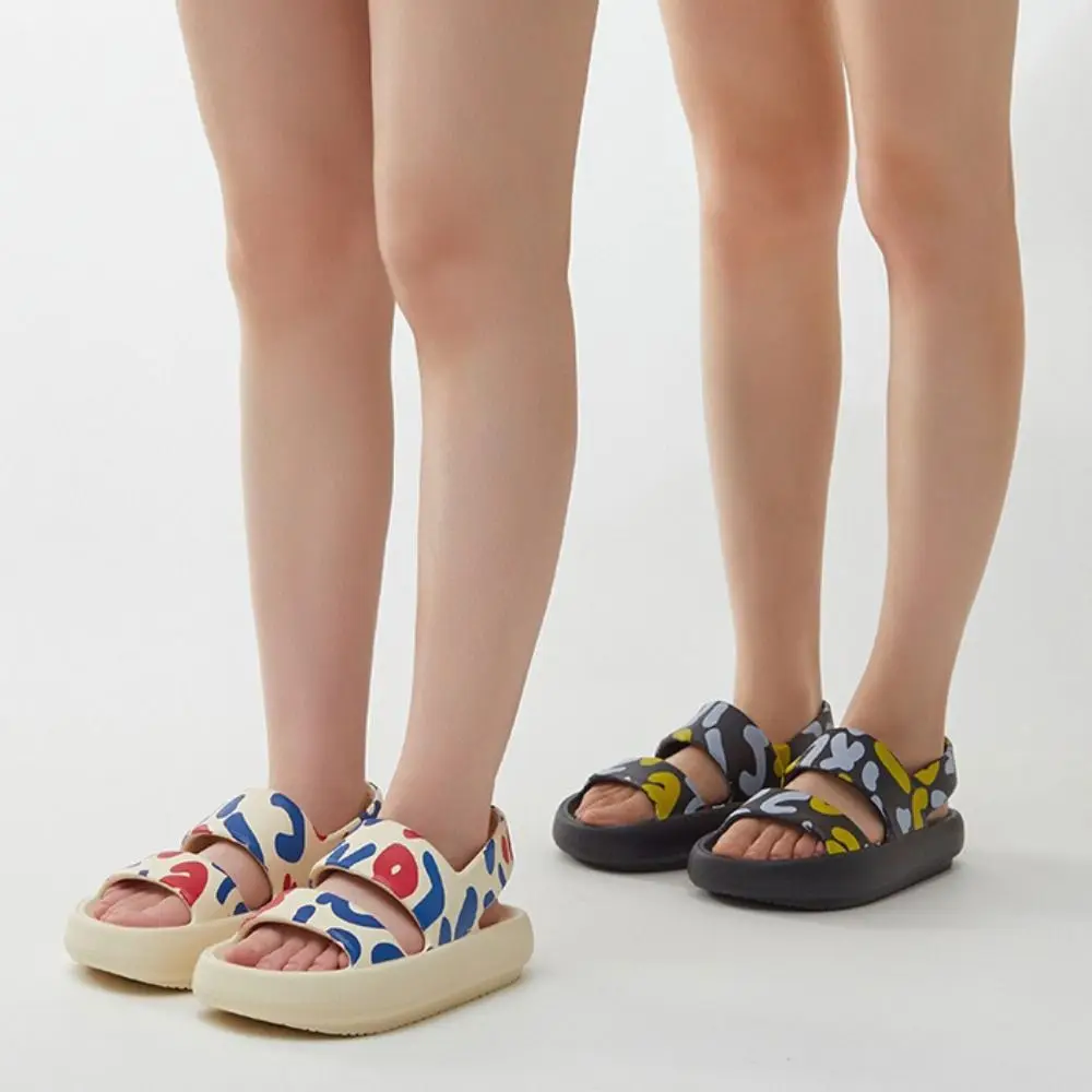 

Модные сандалии с принтом EVA, нескользящие сандалии на толстой подошве с открытым носком, универсальные летние сандалии на плоской подошве на толстой подошве