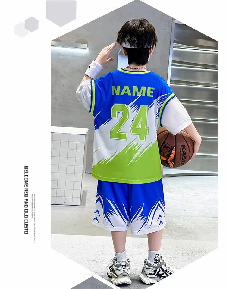 Schüler-Sportbekleidungsset für den Sommer Kinder-Sporttrikot Jungen-Team-Basketballanzüge Kinderkleidungsset Uniform 2-teiliger Trainingsanzug – Detail 6