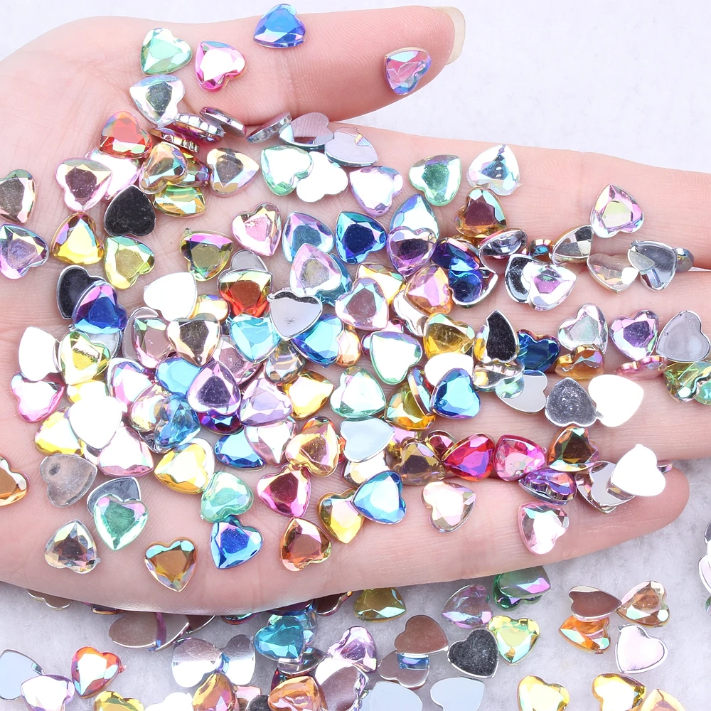 

Nail Art Rhinestones Flat Back 6mm 8mm Heart Shape Gems Shiny Flat Facets AB Colors Acrylic Rhinestone Strass Nail Stickers