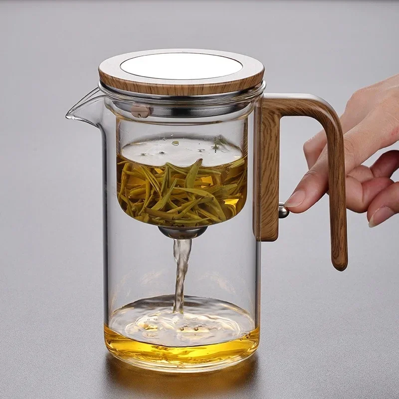 600/800ml One Click Filtering Glass Teapot Transparent Heat-resistant Glass Tea Pot with Magnetic Switch Household Tea Infuser