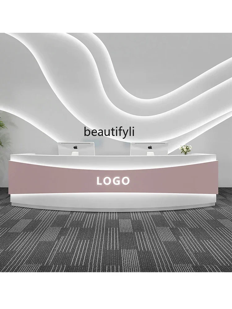 

LX Modern Simple Stainless Steel Curved Cashier Clothing Store Beauty Salon Light Luxury Bar Company Hotel ReceptionSSS