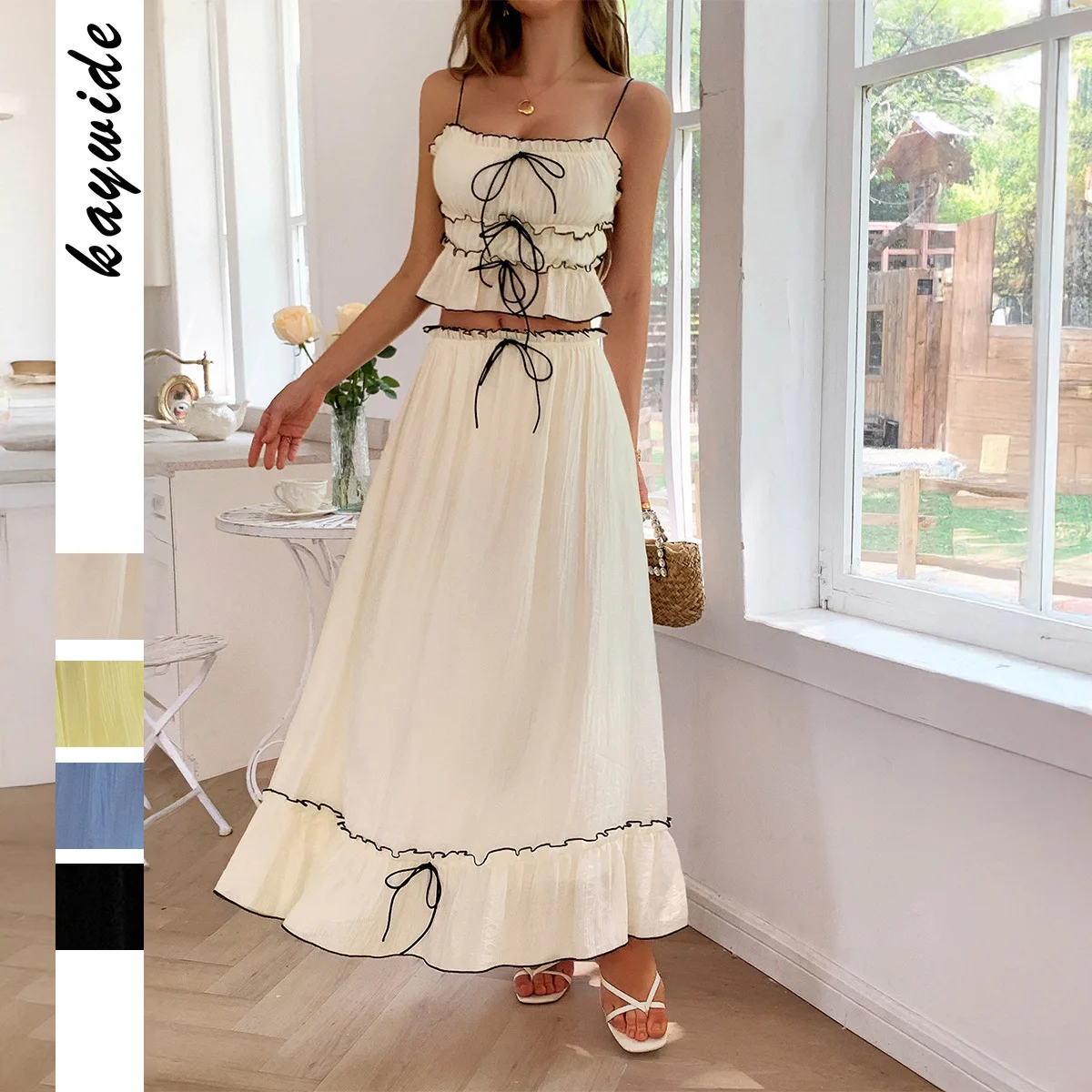 

Diyun Cross-border Vacation Leisure Seaside Atmosphere Fashion Two-piece Suit Women's 2025 Summer Small Suspender Skirt
