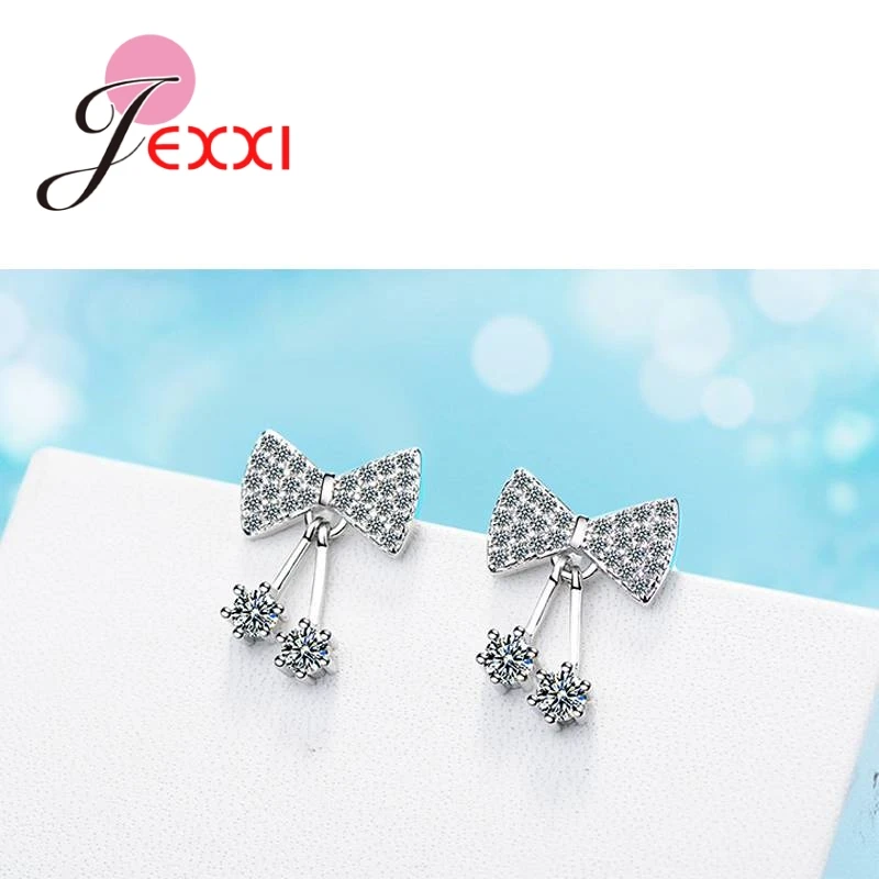 2025 Unique Design 925 Sterling Silver Stud Earrings With Bowknot Shape Rhinestones Fancy Wedding Accessory For Women