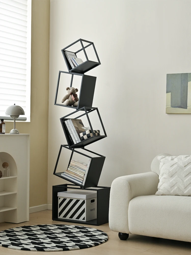 HHLiving Room Creative Bookshelf Floor Corner Art Vertical Small Bookcase Corner Small Shelf