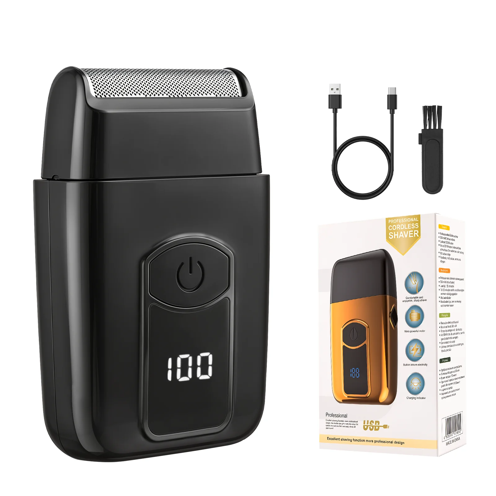 Electric Shaver for Men Reciprocating Razor Cordless Rechargeable 90 Min Runtime USB C Fast Charge LED Display Portable