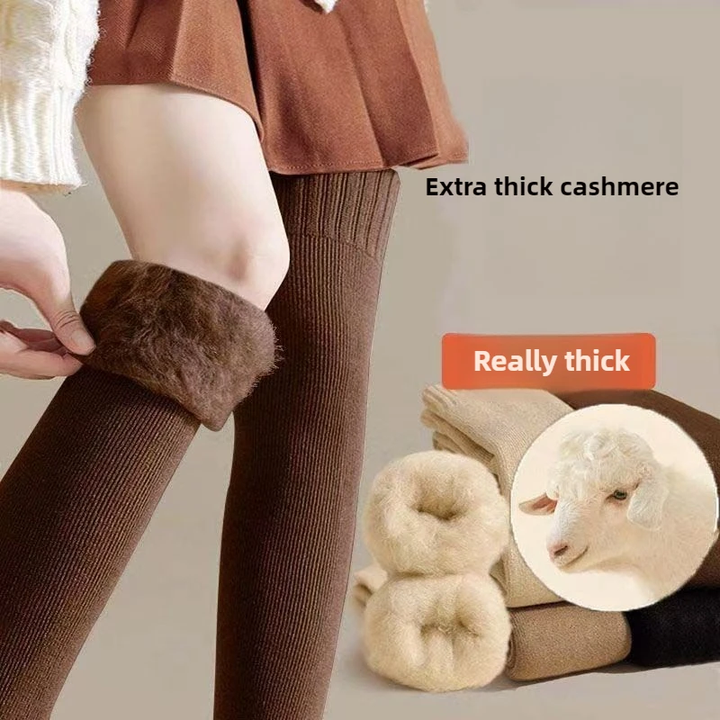 2 Pairs Winter Thigh High Socks for Women Fleece Lined Warm Over Knee Socks Non Slip Long Socks Jk Stockings