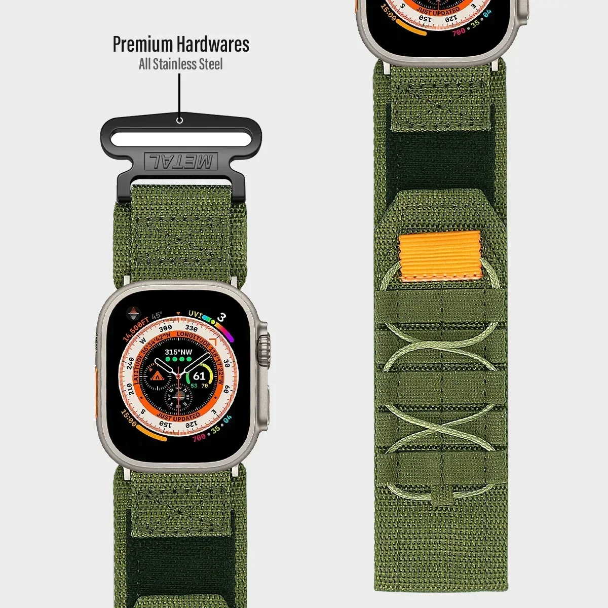 حزام تكتيكي لساعة أبل 49 مللي متر 46 45 44 41 40 42 38 نايلون جبال الألب تريل حلقة سوار IWatch سلسلة الترا 10 9 8 7 5 6
