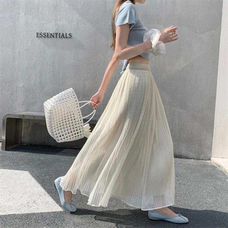 

Двусторонняя юбка А-силуэта с сетчатыми вставками, длинная, с высокой талией, однотонная, из полиэстера