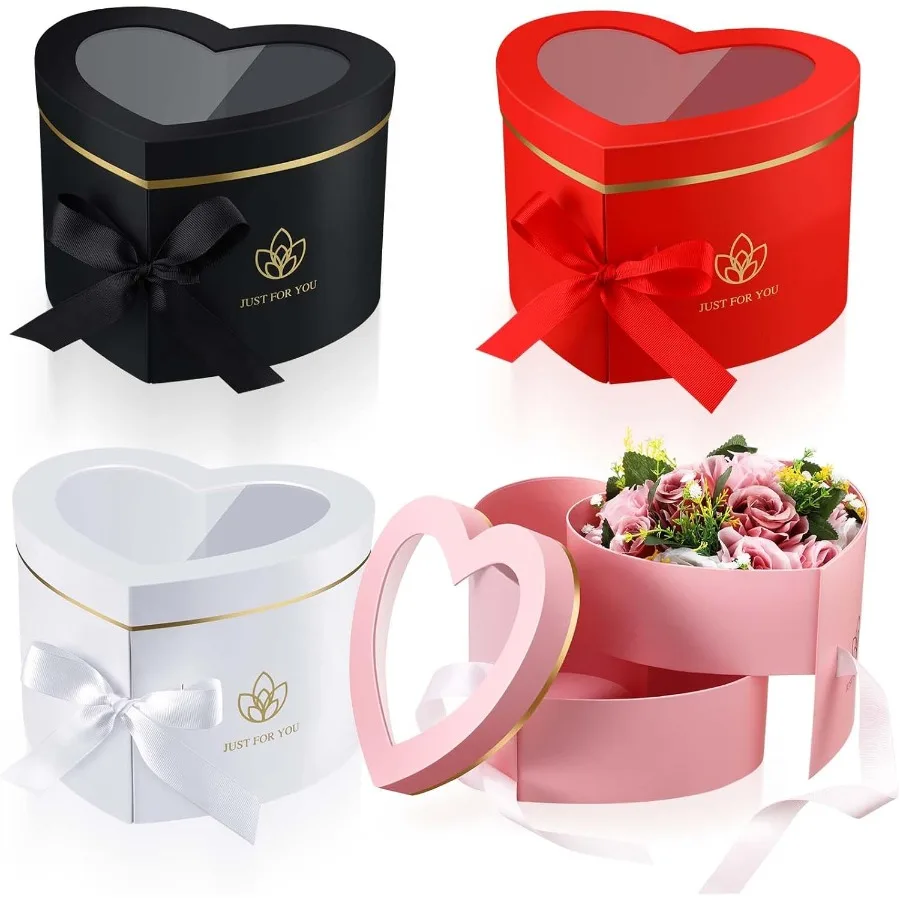 

4 Pcs eart Saped oxes for Flowers Floral oxes wit Lids Valentine Gifts Moter's Day Paper Doule Layer Rotating Packaging for Lux