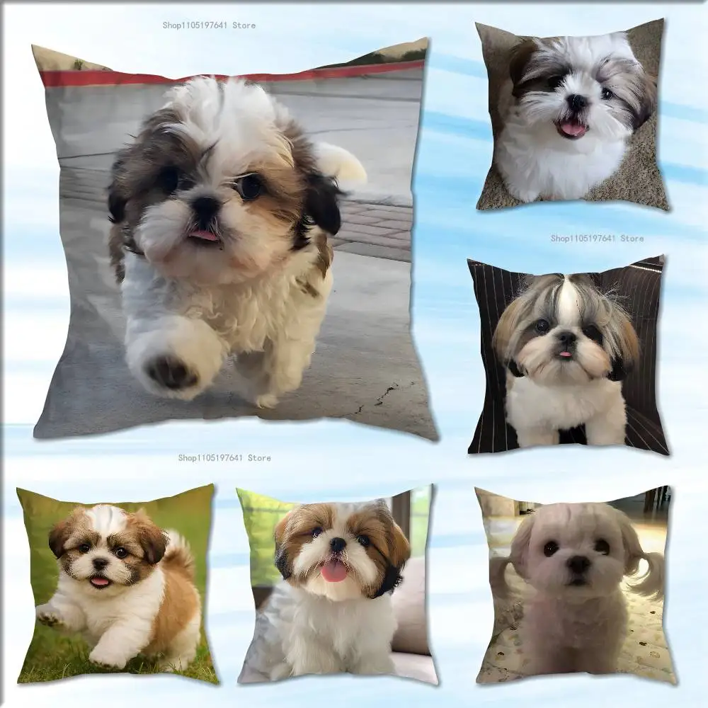 Lovely Shih Tzu Pillow Case Plush Pillow Cases Home Decoration Pillow Cover for Sofa Bed Chair Living Room