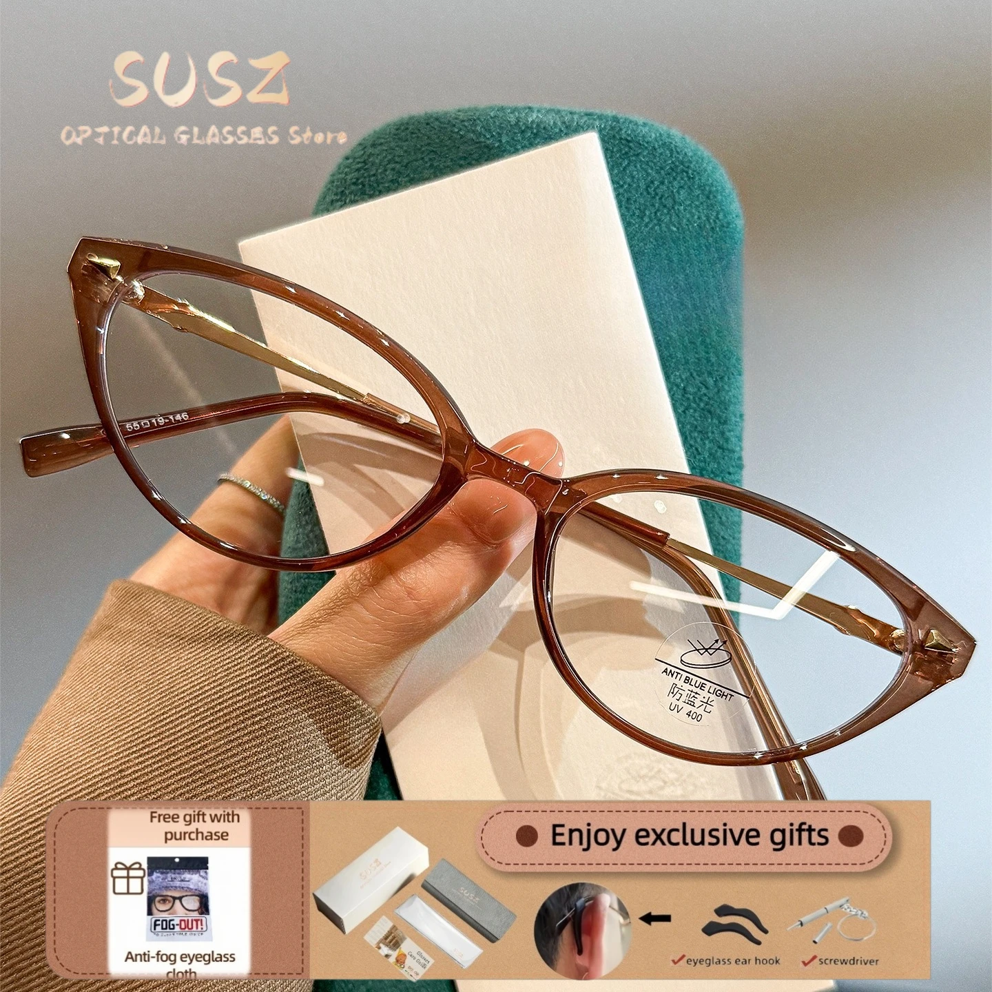 

SUSZ High Quality Minimalist Cat Eye Myopia Prescription Glasses Women Anti Blue Light Photochromic Multifocal Reading Eyeware