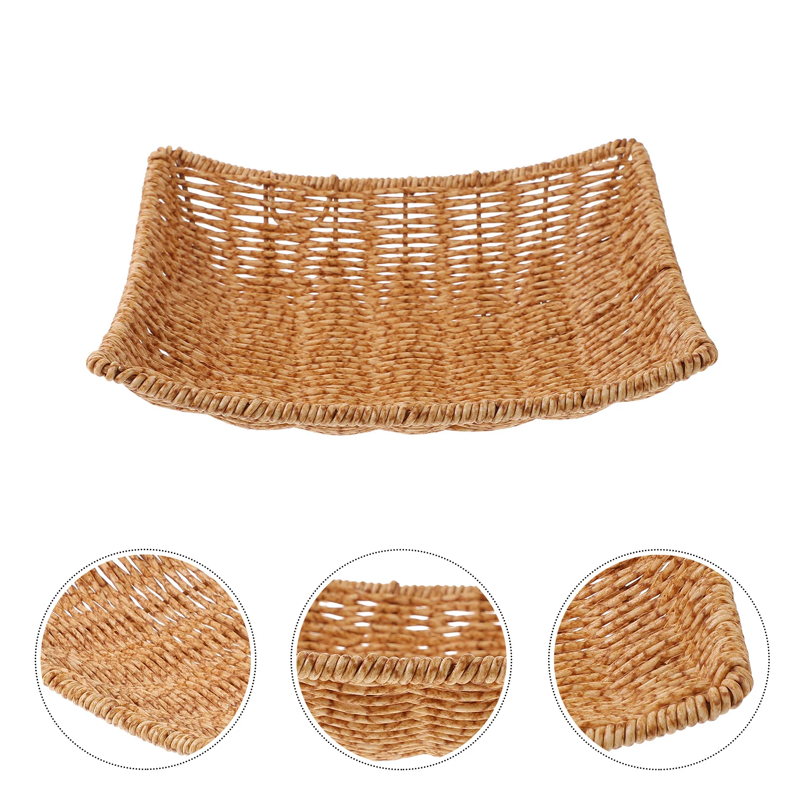 

Bread Snack Serving Tray Fruit Storage Plate Woven Imitation Rattan Household Creative Kitchen Decorative Multi-Function