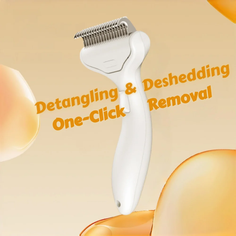 Pet Grooming Brush with One-Push Hair Release: Detangling & Deshedding Tool for Cats and Dogs, Tangle Remover and Massage Comb