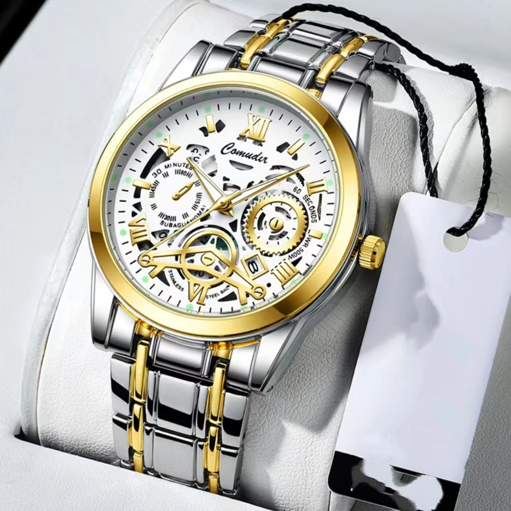 Men's Hollow Fashion Luminous Quartz Watch - Trendy Design with Bright Display for Stylish Nighttime Wear
