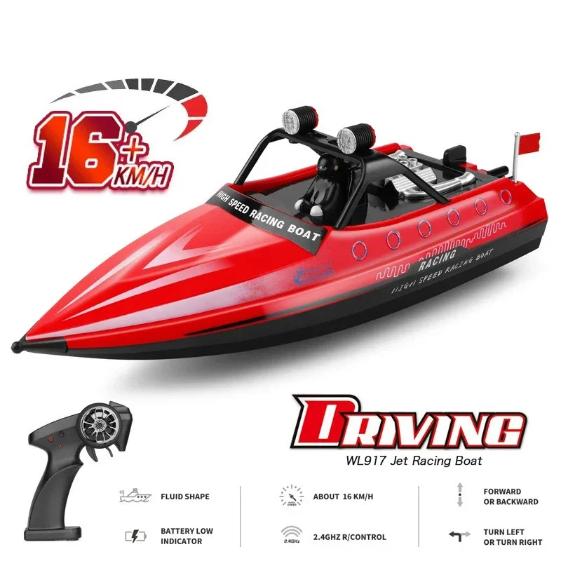 WL917 RC Boat 2.4G RC High Speed Racing Boat Waterproof Model with Light Electric Radio Remote Control Speedboat Gifts Toys