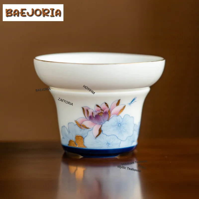 BAEJORIA Decal Gold Drawing Lotus Dragonfly Tea Separator Infusor Luxury Tea Strainer Dispenser Tea Making Tea Filter Collection
