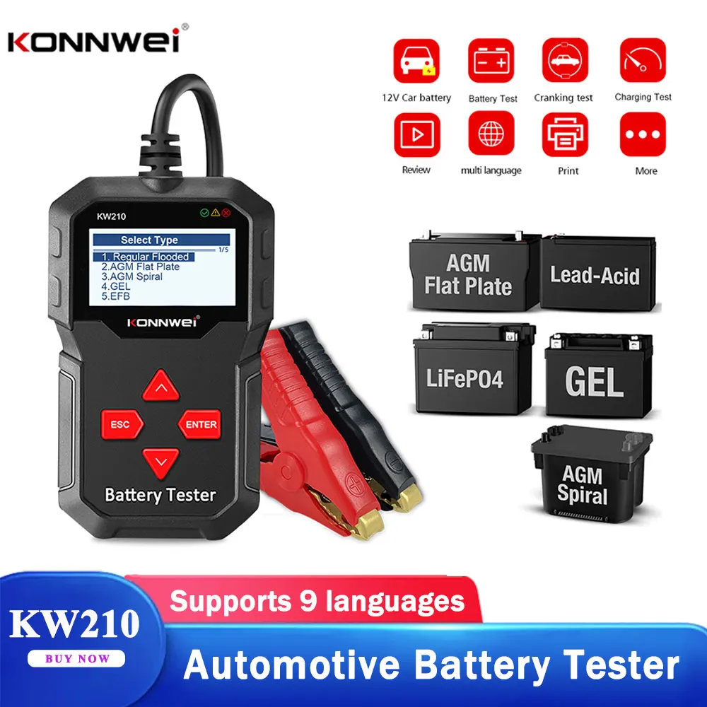 

KONNWEI KW210 Automatic Smart 12V Car Battery Tester Auto Battery Analyzer 100 to 2000CCA Cranking Car Battery Tester