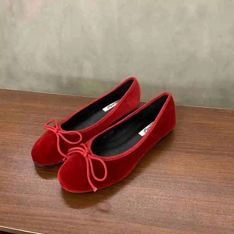 2024 Red New Women Flat Shoes Fashion Shallow Slip On Ladies Elegant Ballerinas Shoes Soft Flat Heel Outdoor Casual Mary Jane