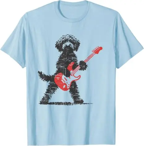 Lustiges Rock-Goldendoodle-Hund-T-Shirt mit Gitarre für Musikliebhaber, Y2K Punk Streetwear, Neuheit Geschenk Grafik-Bekleidung – Detail 8