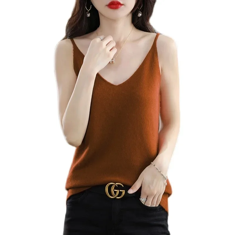 Spring Summer Women Camis Tops Solid Casual Knitted Tops Sexy V-neck Bottoming Tank Tops 2024 Knit Fashion Korean Tank Top