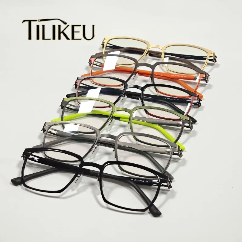 New German-style Large Frame Retro Men Glasses Frame Ultralight Stainless Steel Elastic Legs Comfort Screwless Eyeglasses Unisex