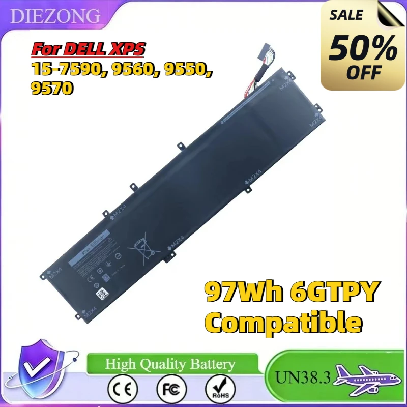 In Stock Laptop Battery 97Wh 6GTPY Compatible with DELL XPS 15-7590, 9560, 9550, 9570