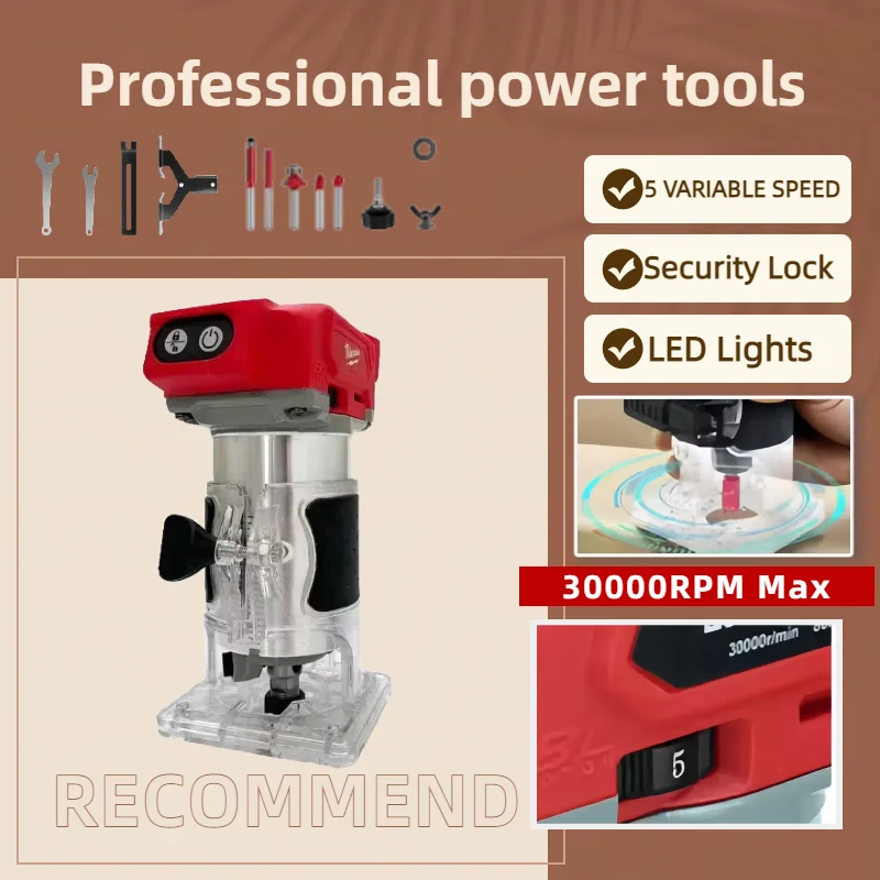 Milwaukee 800W 30000RPM Cordless Electric Trimmer Brushless Compact Router 5-Speeds Woodworking Trimming Machine For 18V Battery