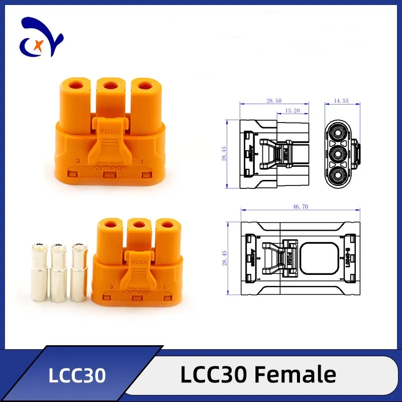 1PCS AMASS LCC30 LCC40-F/M high current anti-reverse plug 3P with snap lithium battery charging connector