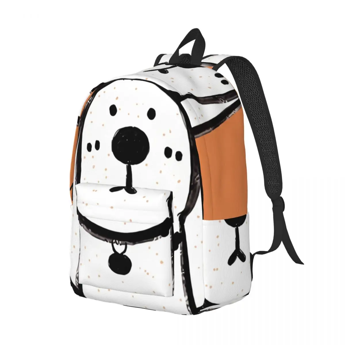 Print Student Backpack Center Cartoon Dog Whimsical Cute Solid Orange Multi Lightweight Daypack for Animal Lovers College Daily