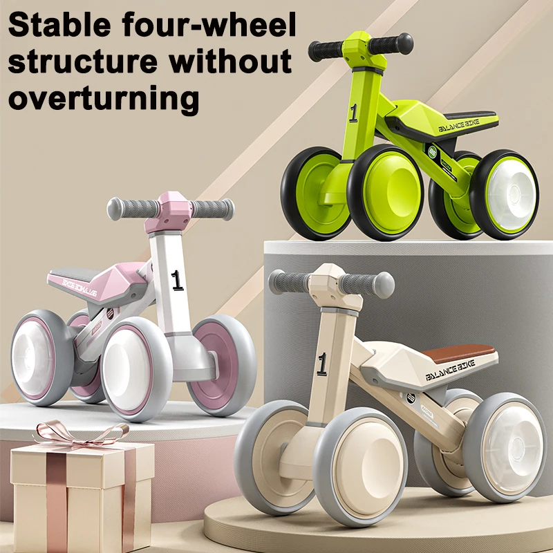 New 1-3 year old children's balance bike, no lights, smooth driving, children's four-wheel walker, baby's first birthday