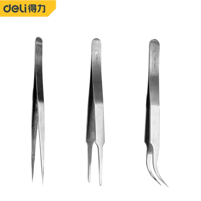 Deli Multifunction Industrial Tweezers 3 Pcs Set High Temperature Resistant Stainless Steel Material Electrician Hand Tools