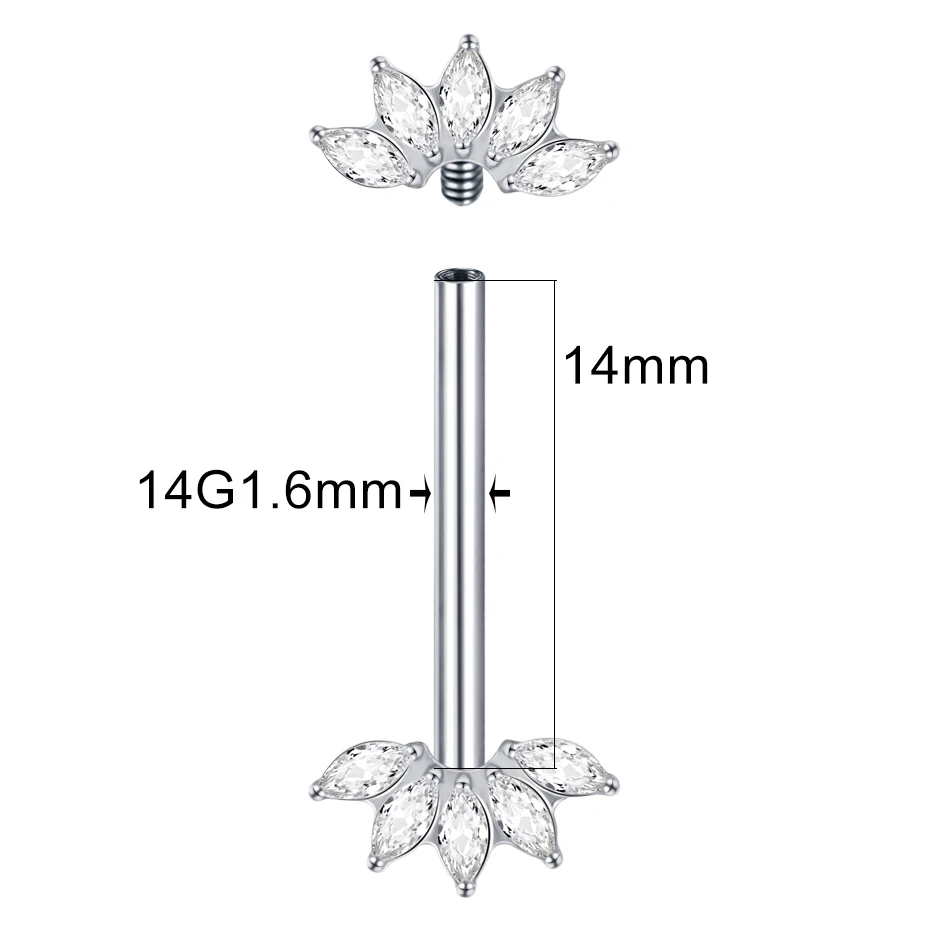 1Pc Titanium Nipple Barbell Ring CZ Crystal Gold Plated Dangled Shield Barbell for Women Internally Thrteaed Nipple Piercing