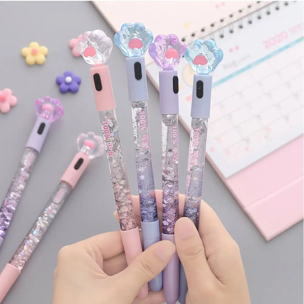 

Kawaii Cat Paw Gel Pen Novel Pens with LED Light Sequin Drift Sand Writing Pens Aesthetic Stationery School Supplies Gifts