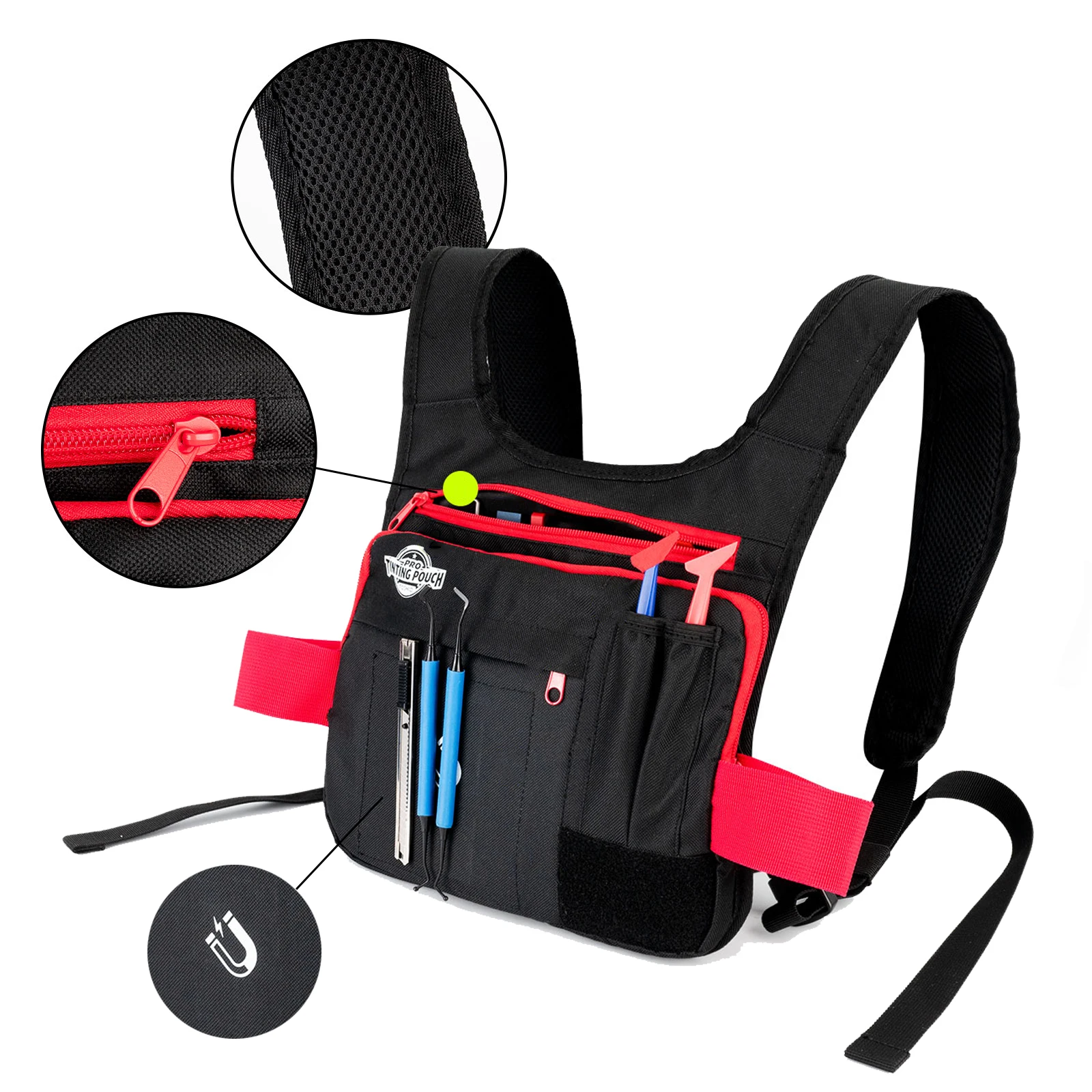 

Рюкзак-органайзер FOSHIO для инструментов для оклейки автомобилей виниловой пленкой, сумка для хранения аксессуаров для тонировки окон, магнитный держатель для гаража и мастерской