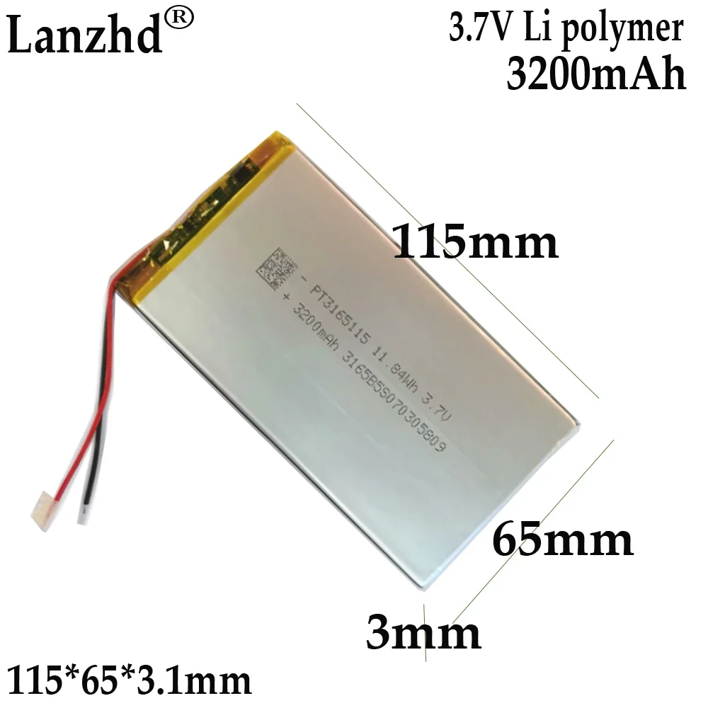 

1-12 pcs 3.7V Li Polymer lithium Battery 3200MAH For tablet battery charging bank Medical products battery 3165115
