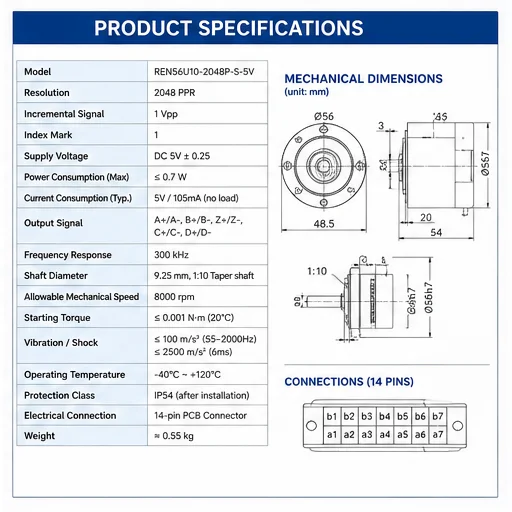 REN56U Elevator Encoder  Sine Cosine 2048ppr ERN1387 Optical Rotary Encoder for Elevator Traction Motors