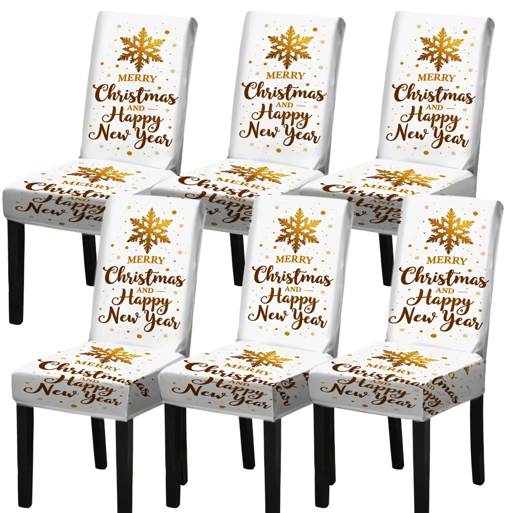 4/6pcs Elastic Dining chair covers Christmas Snowflake Print Stretchable Seat Protector for Holiday Party Decorations