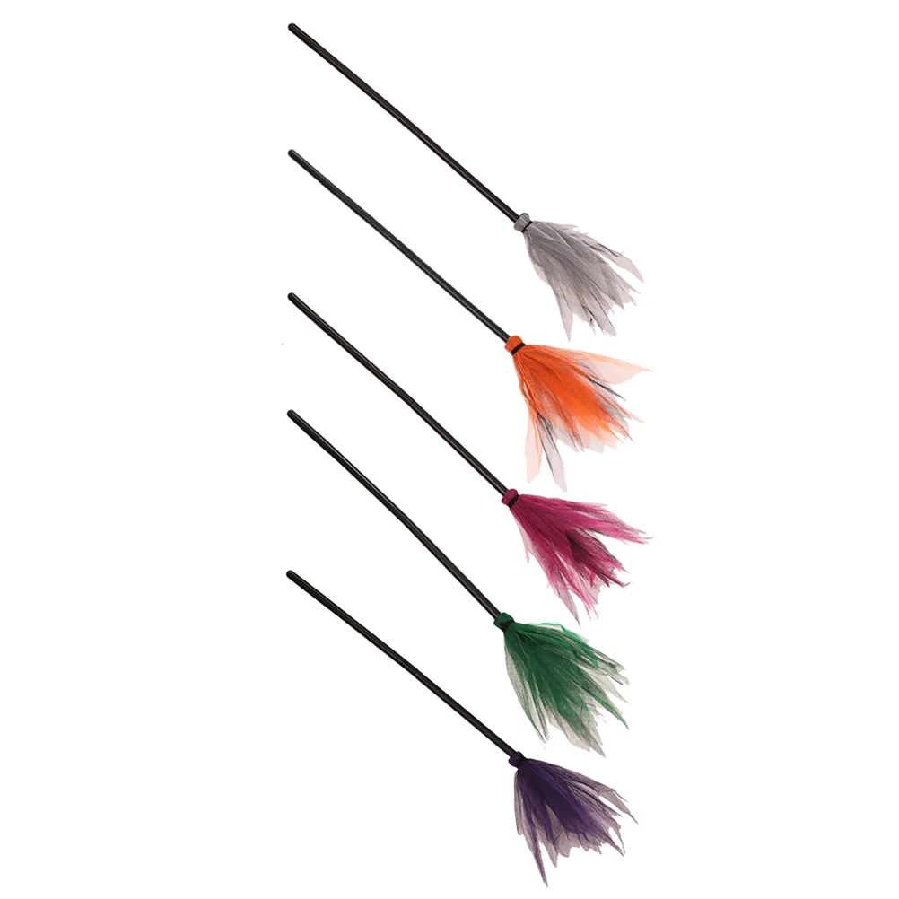 

5 Pcs Flying Broom Props Halloween Decor Realistic Witch Besom Accessories Bright Colors Plastic Folding
