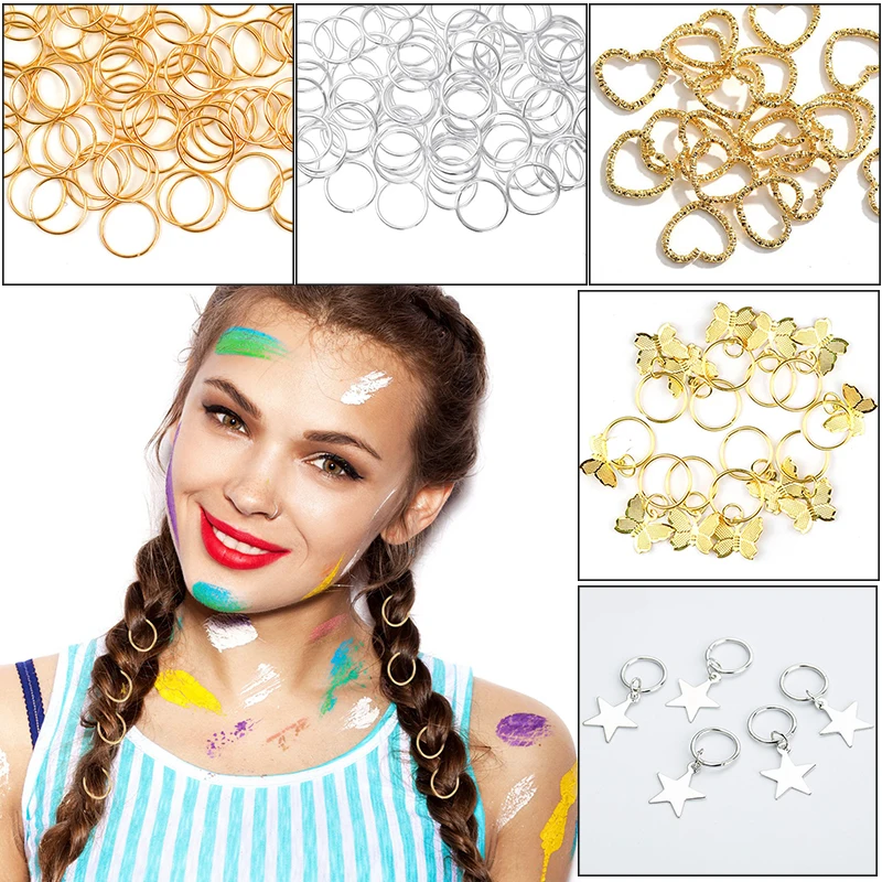 Hair Braids Rings Silver/Golden Loop Clips Women Fashion Hip-Hop DIY Braid Rings Hair Clip Accessories Metal Cuffs Decoration